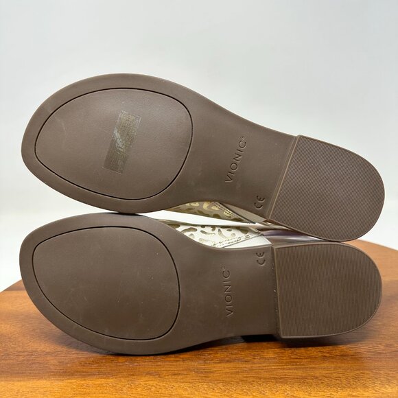 Vionic Ella Leather Thong Sandals White Leopard Size 8 - Picture 11 of 12